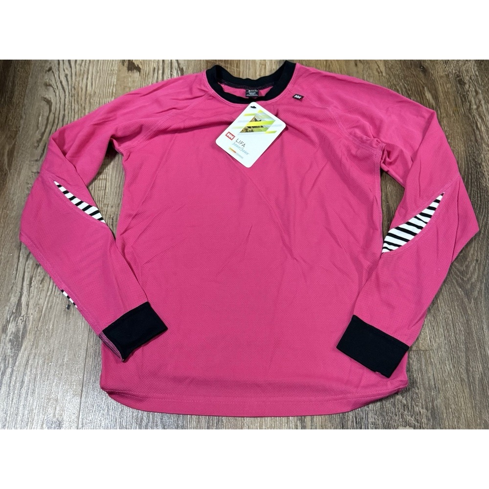 Helly Hansen Lifa Thermal Base Layer Top Kids 12 Striped Sleeve Crew Pink NWT